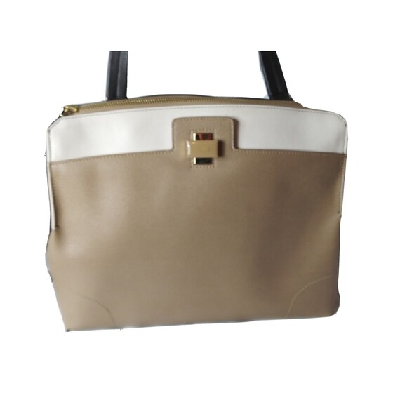 Furla Top Handle Handbag Italian Leather Purse Taupe Cream Brown - Picture 4 of 14